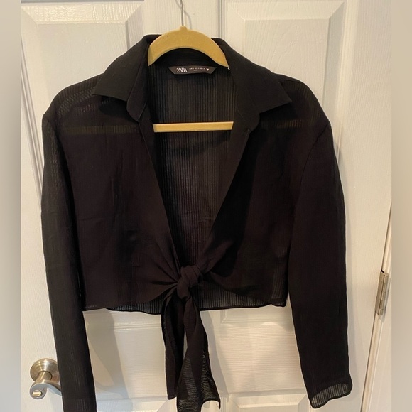Zara Long Sleeve Front Tie Shirt - Picture 4 of 5